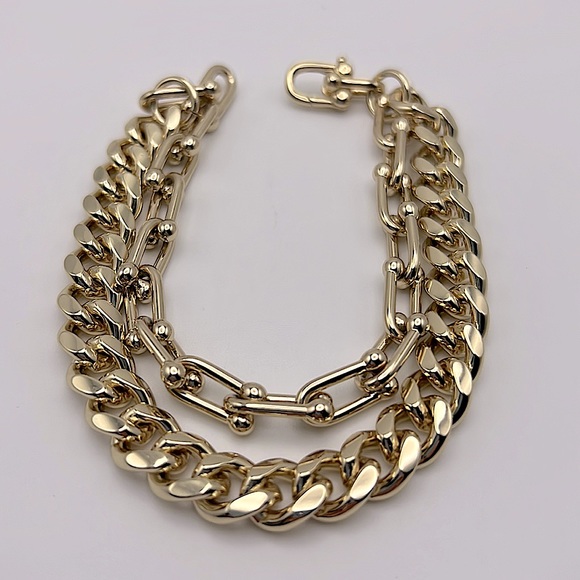 Gold Plated Double Strand Curb Link & Horse Bit Link Bracelet - NWT - Picture 2 of 4